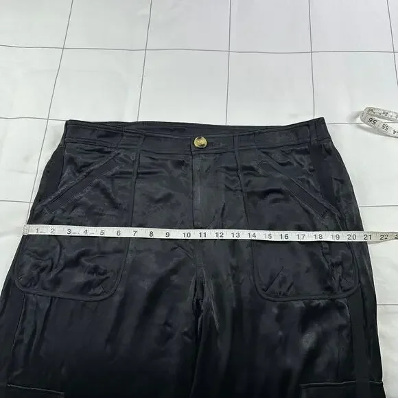 Anthropologie Pants Womens 12 Black Satin Wide Leg Cargo Edgy Contemporary Party - Picture 8 of 12